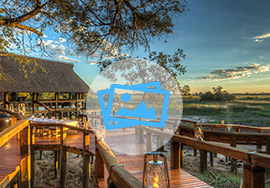 Decks in front of camp Okavango with views of the delta